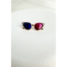 Modex Altın Sarısı Taş Detay Renkli Tasarım Gözlük Broş (3cm)