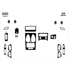 Mars Cockpit Design Nissan Qashqai Konsol-Torpido Kaplama 2007-2010 24 Parça Piano Black