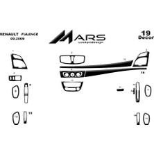 Mars Cockpit Design Renault Fluance 2009- Konsol-Torpido Kaplama 19 Parça Piano Black