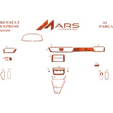 Mars Cockpit Design Renault Expres 2020-  Konsol - Torpido Kaplama 21 Parça Maun