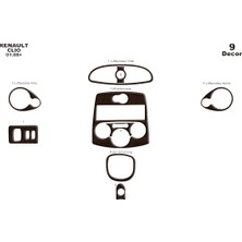 Mars Cockpit Design Renault Clio 3 Konsol-Torpido Kaplama 2005-2012 9 Parça Koyu Meşe