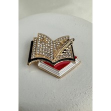 Modex Tüy Kalem Detay Taşlı Renkli Kitap Defter Broş (3cm)