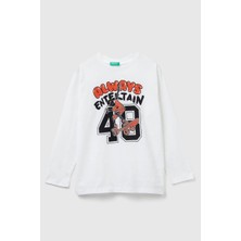 United Colors Of Benetton Erkek Çocuk 3JERC10QO-25K  Uzun Kol Tshirt Beyaz
