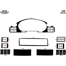 Mars Cockpit Design Neoplan Tourliner Konsol-Torpido Kaplama 2008 32 Parça Piano Black
