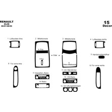 Mars Cockpit Design Renault Clio 2 Konsol-Torpido Kaplama 2001-2005 15 Parça Piano Black