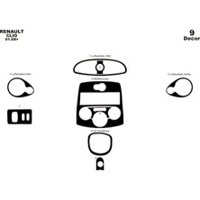 Mars Cockpit Design Renault Clio 3 Konsol-Torpido Kaplama 2005-2012 9 Parça Piano Black