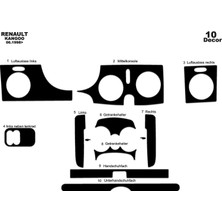 Mars Cockpit Design Renault Kangoo Kubicstar Konsol-Torpido Kaplama 1998-2008 10 Par Piano Black