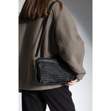 Marjin Kadın Fermuarlı İç Cepli Clutch Çapraz Askılı El ve Omuz Çantası Faris Siyah