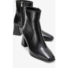 Luvi Arven Siyah Cilt Kadın Kalın Topuklu Bot