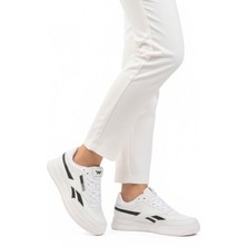 Walkway Beyaz Siyah Bağcıklı Hafif Cilt Unisex Spor Ayakkabı Marlow G
