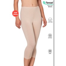 Özkan Underwear Özkan 27778 Kadın Premium Kumaş Modal Pamuklu Diz Altı Düz Kapri Tayt Esnek Rahat Yumuşak