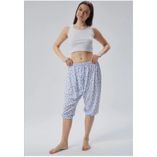 Abarta Kadın Pamuklu Paçaları Kısa Lastikli Ağlı Çiçekli Kışlık Anne Pijama Altı