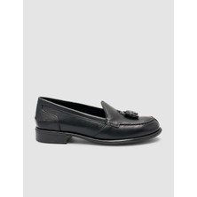 Cabani %100 Hakiki Deri Siyah Püsküllü Kadın Loafer
