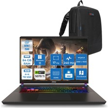 MSI Msı Vector 17 Hx Aı A2XWHG-086TR Intel Core Ultra 7-255HX Aı 64GB 4tb Ssd+4tb SSD 12GB/RTX5070TI 140W 17 Inç 2k QHD+2560X1600 240Hz IPS WINDOWS11HOME Gaming Laptop ZW086TRH32+ZETTAÇANTA