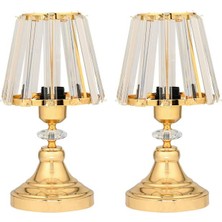 Art&Gift Gerçek Kristal Cam Başlık Gold Metal Gövdeli 2'li Yatak Odası Abajur Iki Adet Gece Lambası