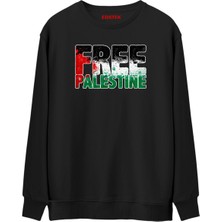 Eastek Free Palestine Premium Siyah Bisiklet Yaka Düz Sweatshirt, Erkek, Kadın, Unisex Sweatshirt