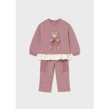 Mayoral 1-4 Yaş Kız Bebek Pembe Renk Ayıcık Detaylı Sweat ve Pantolon Takımı