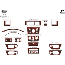 Mars Cockpit Design Opel Meriva Alüminyum Kaplama 2003-2007 17 Parça Maun