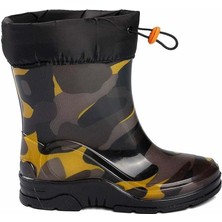 Arısan Su Geçirmez Kaydırmaz Taban Unisex Kürklü Çocuk Yağmur Çizmesi Kar Botu - Kamufulaj Sarı - 31-32