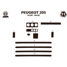 Mars Cockpit Design Peugeot 205 Konsol-Torpido Kaplama 1990-1995 11 Parça Koyu Meşe