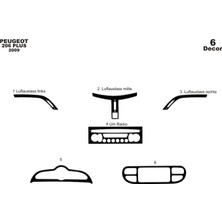 Mars Cockpit Design Peugeot 206 Plus Konsol-Torpido Kaplama 2009 6 Parça Piano Black