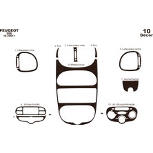 Mars Cockpit Design Peugeot 206 Piano Black Kaplama 2001-2010 10 Parça  Koyu Meşe