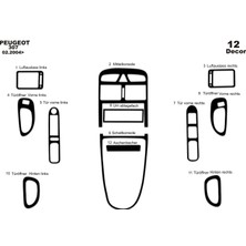 Mars Cockpit Design Peugeot 307 Konsol-Torpido Kaplama 2004-2008 12 Parça Piano Black
