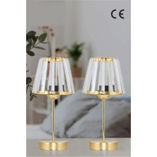 Art&Gift Kristal Cam Başlıklı Metal Ayaklı Gold Abajur Yatak Odası Gece Lambası Oturma Odası Aydınlatma