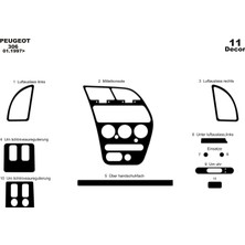 Mars Cockpit Design Peugeot 306 Konsol-Torpido Kaplama 1997-2003 11 Parça Piano Black