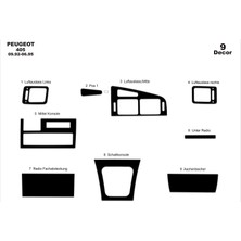 Mars Cockpit Design Peugeot 405 Konsol-Torpido Kaplama 1992-1995 9 Parça Piano Black