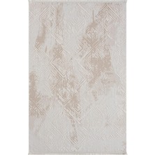 Karmen Halı Kaftan Kf007b Bej Halı Geometrik Kabartma Desenli Akrilik Halı Tozuaz Salon Halısı Yatak Odası