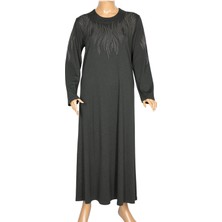 Hermevsim Hesna Kadın Elvan Kışlık Büyük Beden Boydan Baskılı Haki Elbise