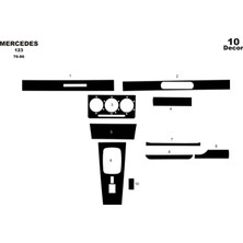 Mars Cockpit Design Mercedes 123 Konsol-Torpido Kaplama 1976-1986 10 Parça Piano Black