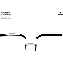 Mars Cockpit Design Mercedes Vito Konsol-Torpido Kaplama 2004-2006 3 Parça Piano Black