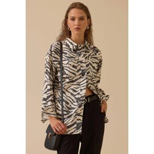 Seçil Kadın Zebra Desenli Cep Detaylı Gömlek 0010 Siyah