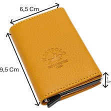 Westpolo Mories Unisex Hakiki Guti Deri Kağıt Para Bölmeli ve Mekanizmalı Cüzdan Kartlık - Sarı