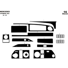Mars Cockpit Design Mercedes 303 Konsol-Torpido Kaplama 1992-1995 16 Parça Piano Black