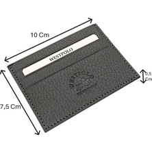 Westpolo Hakiki Deri Slim Ince Unisex Kartlık - Gri