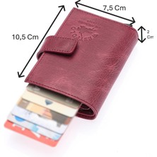Westpolo Hakiki Eskitme Deri Mekanizmalı, Kağıt Para Bölmeli ve Patlı Unisex Cüzdan Kartlık - Bordo