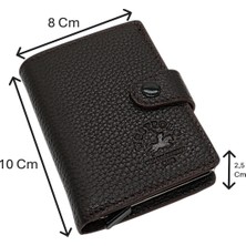 Westpolo Grimm Bozuk Para ve Bol Kart Bölmeli Unisex Hakiki Deri Mekanizmalı Kartlık - Kahverengi