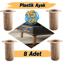 Badem10 (8 Adet) Plastik Liva Doğal Meşe 15 cm Ayak Mobilya Kanepe Koltuk Baza Yükseltme Ayağı Ayakları