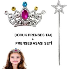Eldenör Çocuklar Için Taraklı Prenses Tacı ve Prenses Yıldız Asa Seti Gümüş