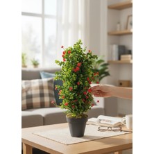 Nettenevime Yapay Çiçek Siyah Saksıda Kırmızı Lotuslu Yeşil Şimşir Ağacı 70*30CM