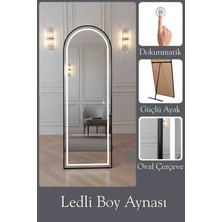 Sinora Dekor Boy Aynası 180X60 Ayaklı, Siyah Metal Çerçeveli LED Işıklı Tam Boy Oval Ayna
