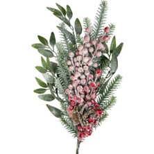 Nettenevime Yapay Çiçek Karlı Kokina ve Çam Dalı Uzun Dal 80CM Yılbaşı Çiçeği Red Berry