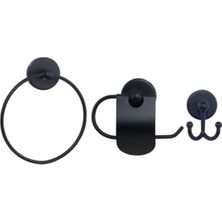 Lidyahan Store Aksesuar Seti Yuvarlak Havluluk Kapaklı Tuvalet Kağıtlığı 3 Lü Set Siyah