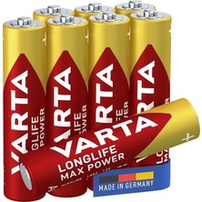 Lidyahan Store Longlife Max Power Aaa Ince Kalem LR03 Pil (8'li Paket) Yüksek Performanslı Alkalin Piller - Almanya'da Üretilmiştir -