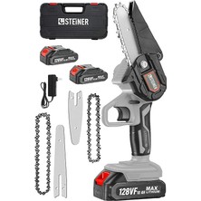 Lidyahan Store Alman 128 Vf 10 Ah Bakır Sargılı Akülü Dal Kesme Budama Testere Bıçkı Makinesi Çift Pala Çift Zincir Gri