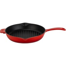 Lidyahan Store Döküm Yuvarlak Izgara Tava Döküm Demir Yekpare Saplı, Çap 28 cm