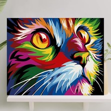 Lidyahan Store Hobi Sanat Sayılarla Boyama Tuval Seti Fırça Boya Dahil (Çıtalı) 40X50 cm - Renkli Kedi